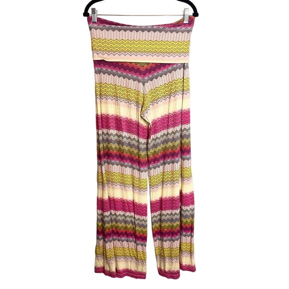 REVOLVE Karina Grimaldi Women's Basic Knit Pants pink Zig Zag Stretch Wide Leg L - Picture 1 of 7